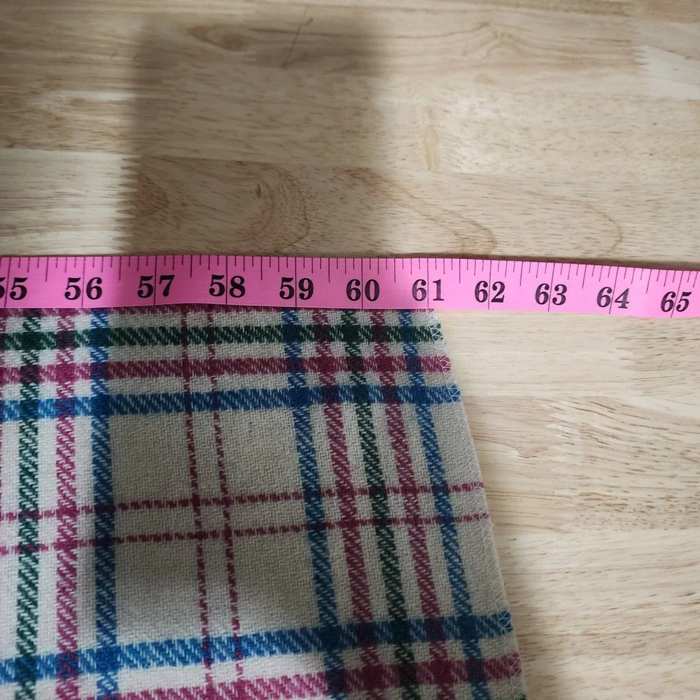 Woolrich Vintage Plaid Wool Blanket Cream Blue Green Red Made in USA 60x59